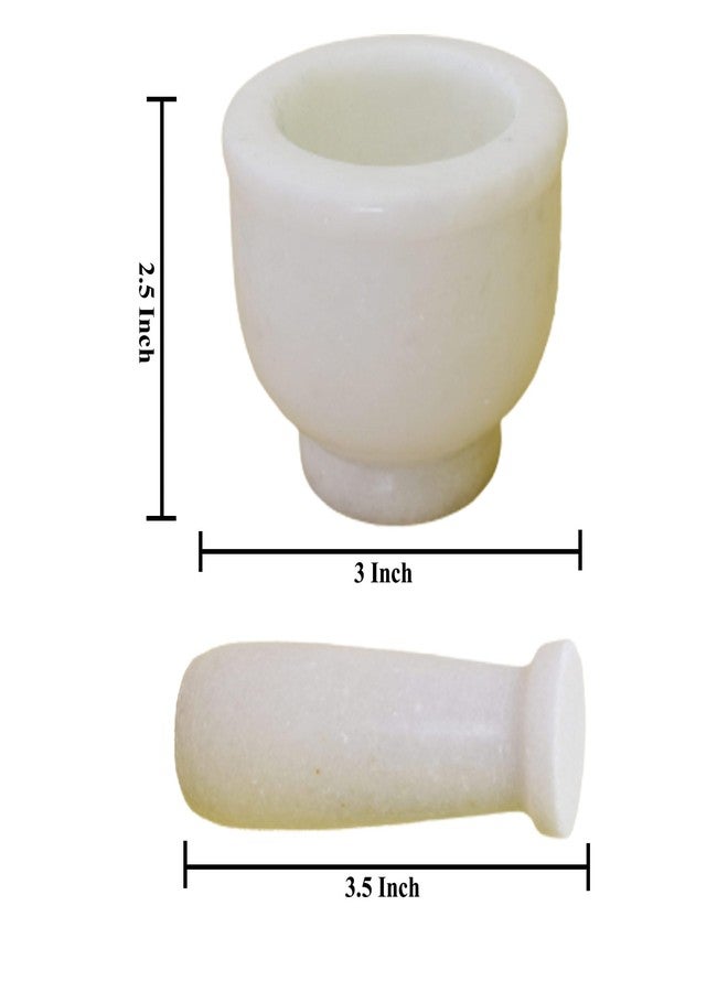 KunhaR Natural White Marble Mortar and Pestle Set, Imam Dasta, Ohkli Musal, Kharal - 3 x 2.5 Inches, White, (Half Polish) - Image 3